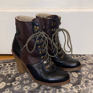 Sam Edelman Tara two toned leather lace up heel boots